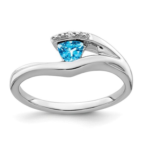 Kazi Luxury 14k White Gold Trillion Blue Topaz and Diamond Ring